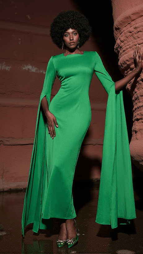 Gertie – Langärmliges Maxikleid mit Cut-outs in Grün