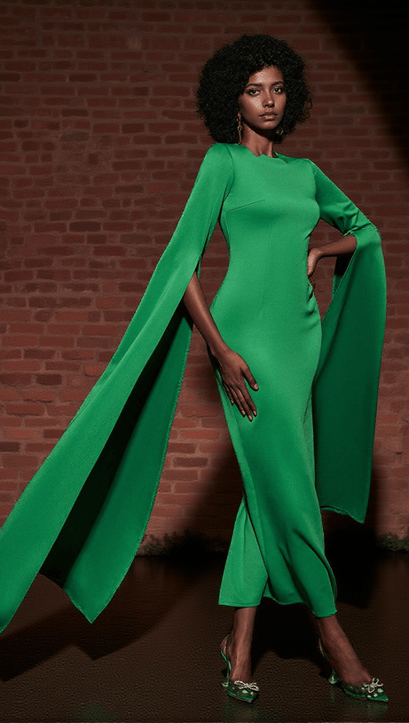 ABITO LUNGO GERTIE A MANICHE LUNGHE CON TAGLIO VERDE