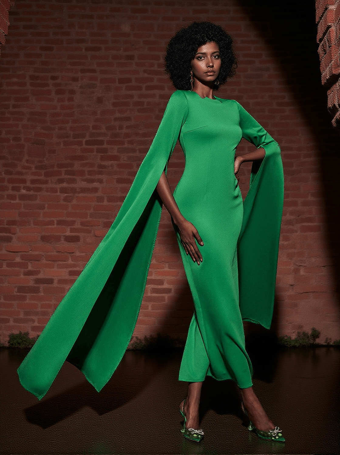 GERTIE LONG SLEEVE CUTOUT MAXI DRESS IN GREEN