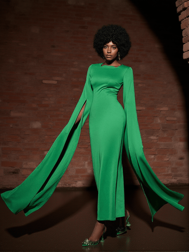 Gertie Long Sleeve Cutout Maxi Dress In Green