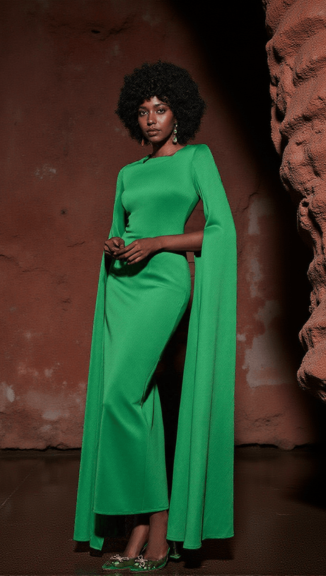 ABITO LUNGO GERTIE A MANICHE LUNGHE CON TAGLIO VERDE