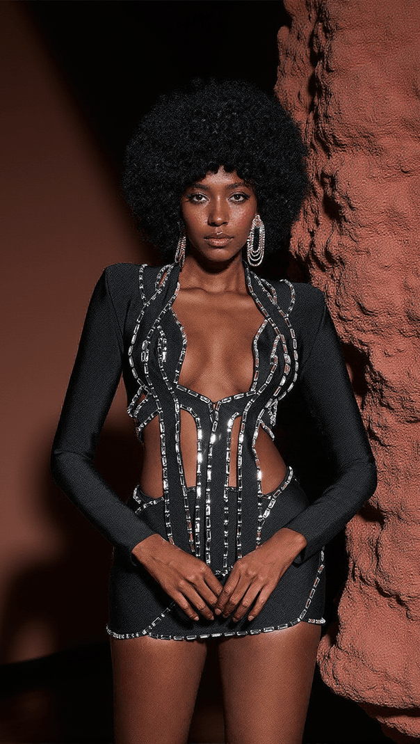 AIIZIE LELIA RHINESTONE CUTOUT BANDAGE DRESS - product image