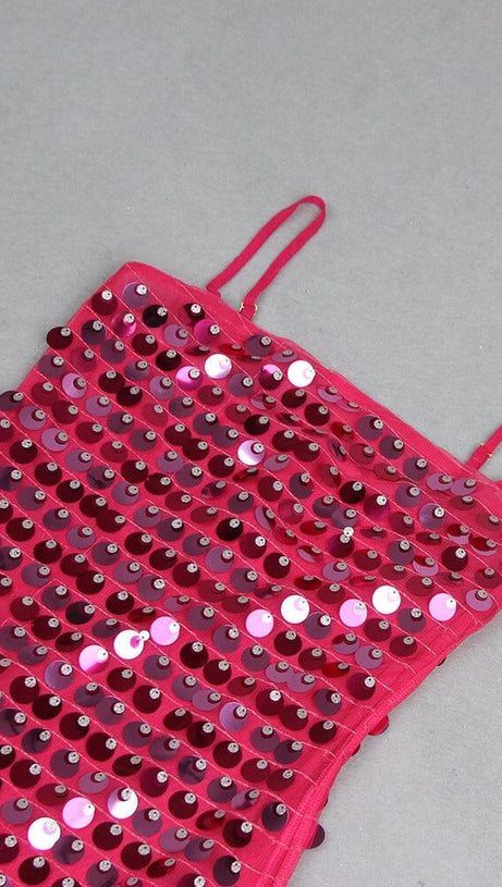SEQUIN PHOENIX MIDI DRESS IN DARK PINK