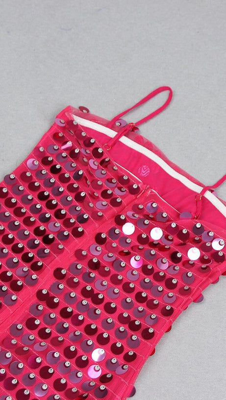 SEQUIN PHOENIX MIDI DRESS IN DARK PINK