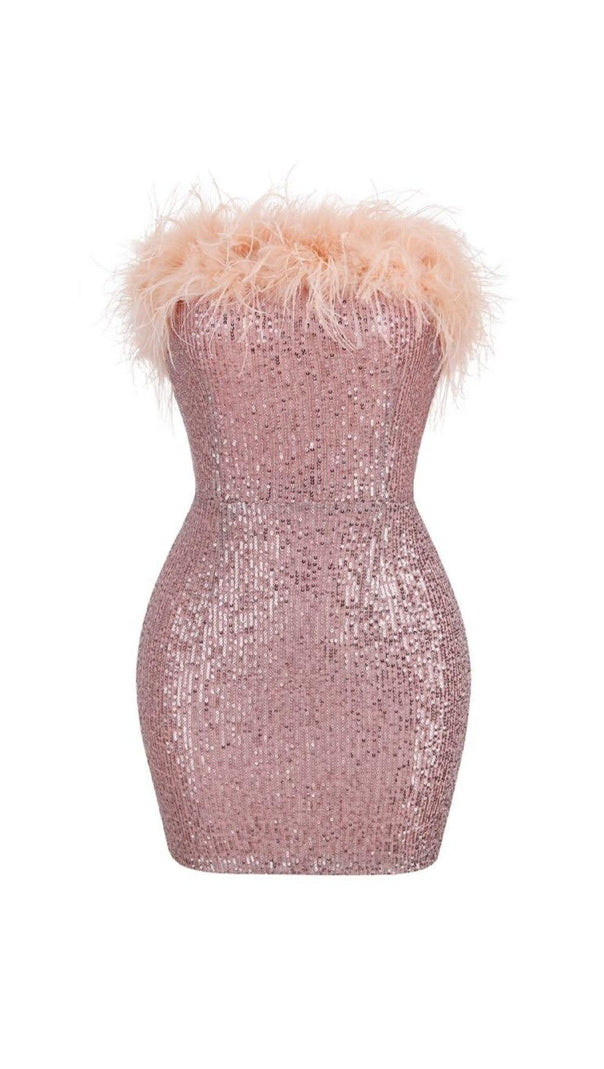 AIIZIE SEQUIN FEATHER OFF SHOULDER MINI DRESS - product image