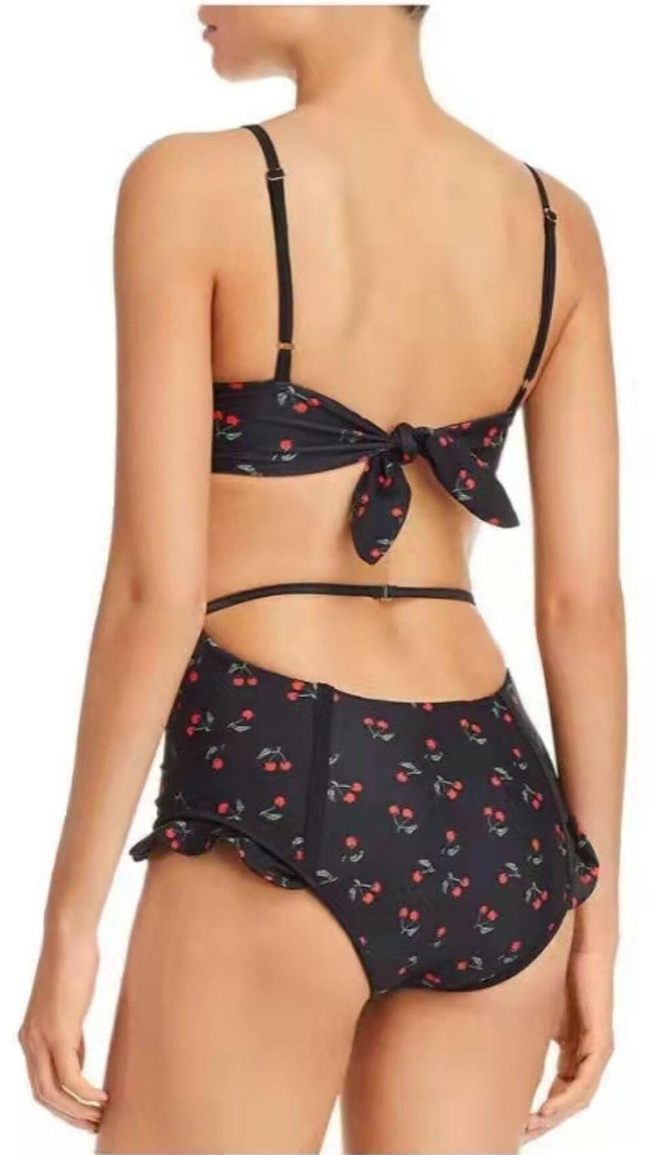 CHERRY PLUNGE SWIMSUIT - BLACK