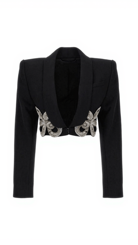 MERRICK BUTTERFLY CRYSTAL EMBELLISHED BLAZER IN BLACK