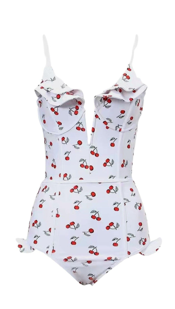 AIIZIE CHERRY PLUNGE SWIMSUIT - WHITE - product image