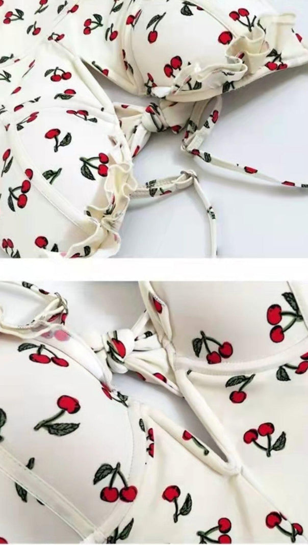 AIIZIE CHERRY PLUNGE SWIMSUIT - WHITE - product image