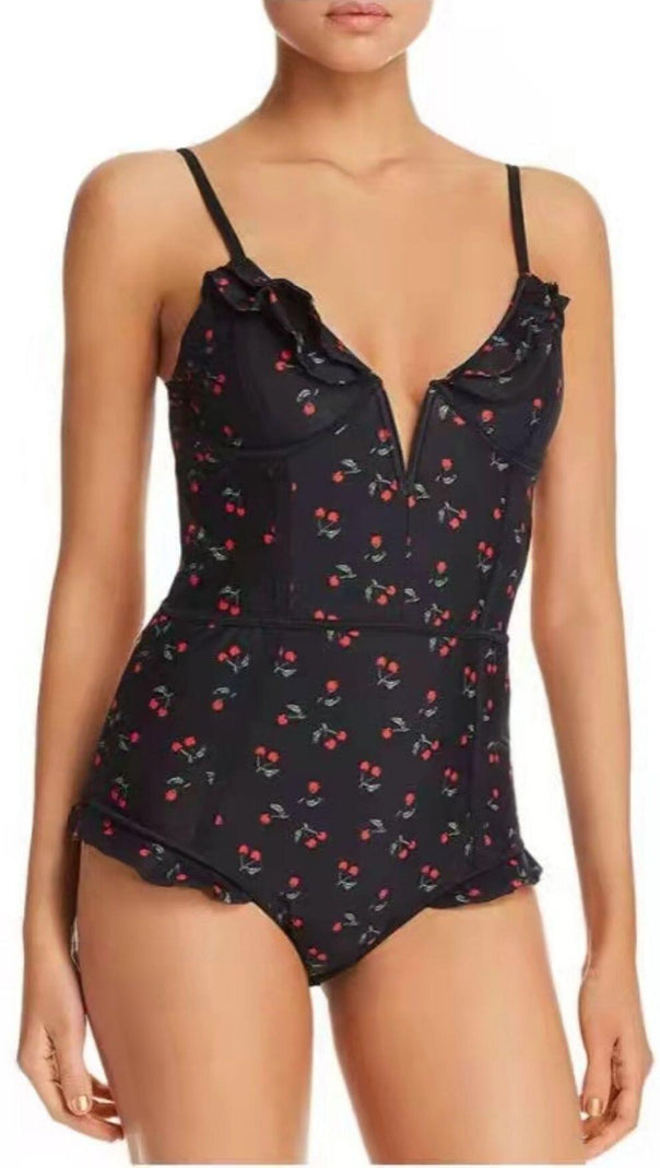 AIIZIE CHERRY PLUNGE SWIMSUIT - WHITE - product image
