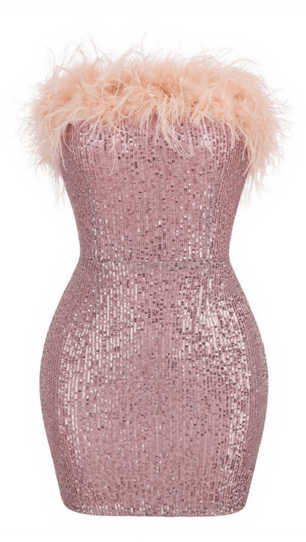 AIIZIE MARIN STRAPLESS FEATHER SEQUIN MINI DRESS IN LOTUS - product image