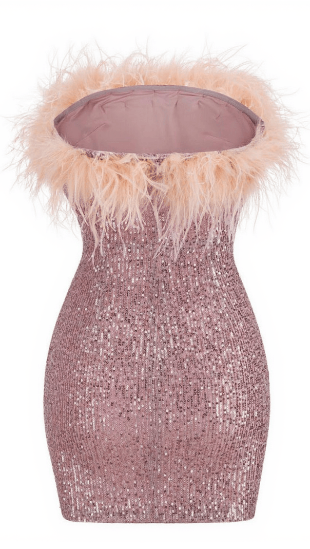 AIIZIE MARIN STRAPLESS FEATHER SEQUIN MINI DRESS IN LOTUS - product image