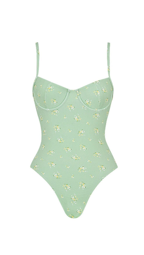 AIIZIE OLIVE FLORAL PRINT UNDERWIRED SWIMSUIT - product image