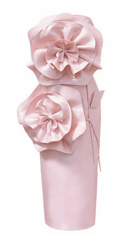 ANWEN STRAPLESS FLOWER MIDI DRESS IN BLUSH