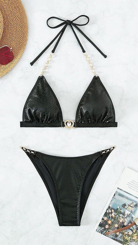 BIKINI MIT SOLIDEM VERGOLDETEM BUND