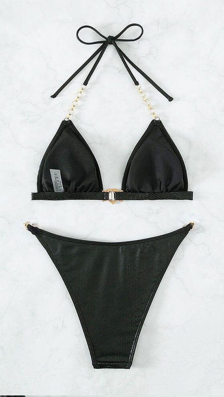 BIKINI MIT SOLIDEM VERGOLDETEM BUND