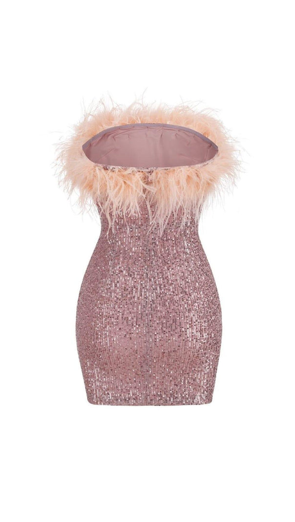 AIIZIE SEQUIN FEATHER OFF SHOULDER MINI DRESS - product image