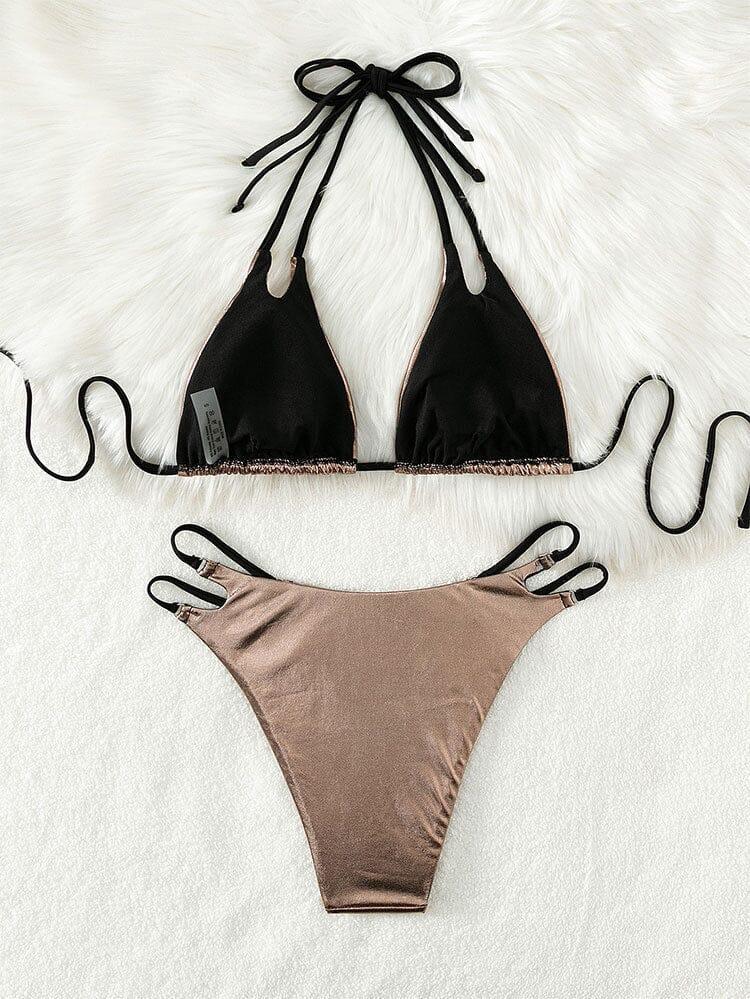 AIIZIE LACE UP HALTER BIKINI IN GOLD - product image