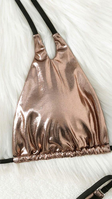 Neckholder-Bikini mit Schnürung in Gold