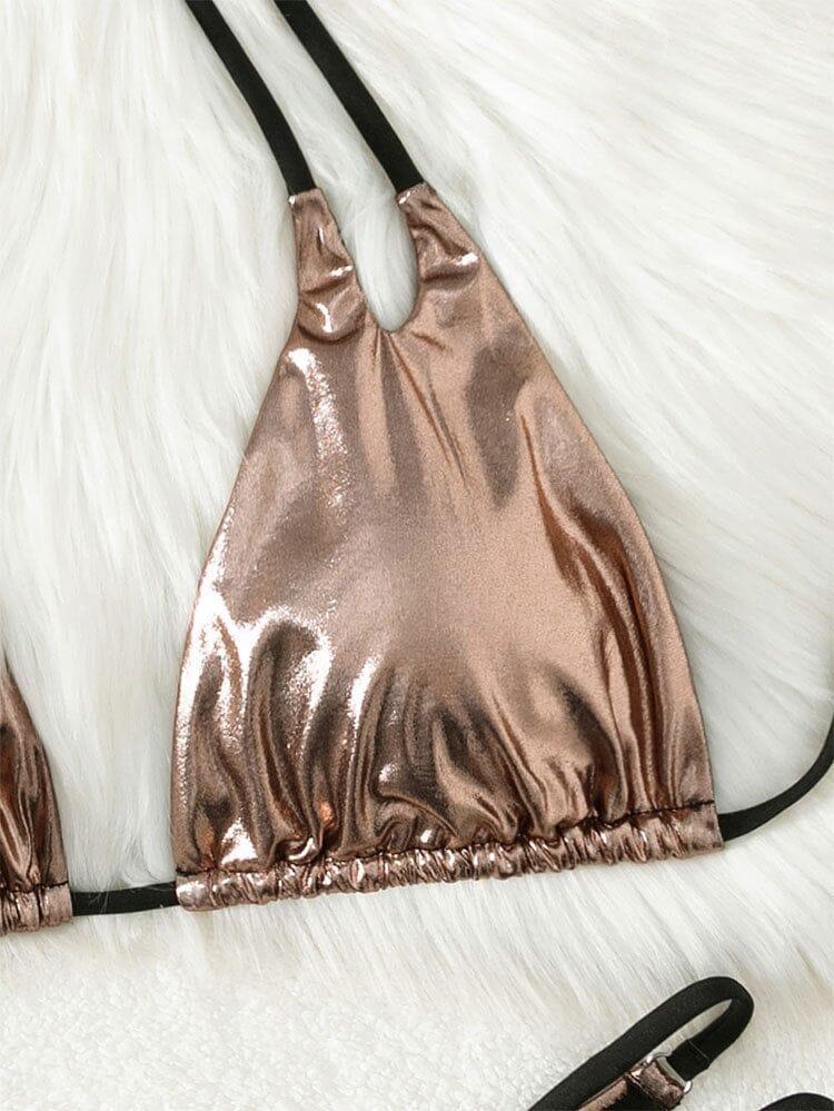 AIIZIE LACE UP HALTER BIKINI IN GOLD - product image
