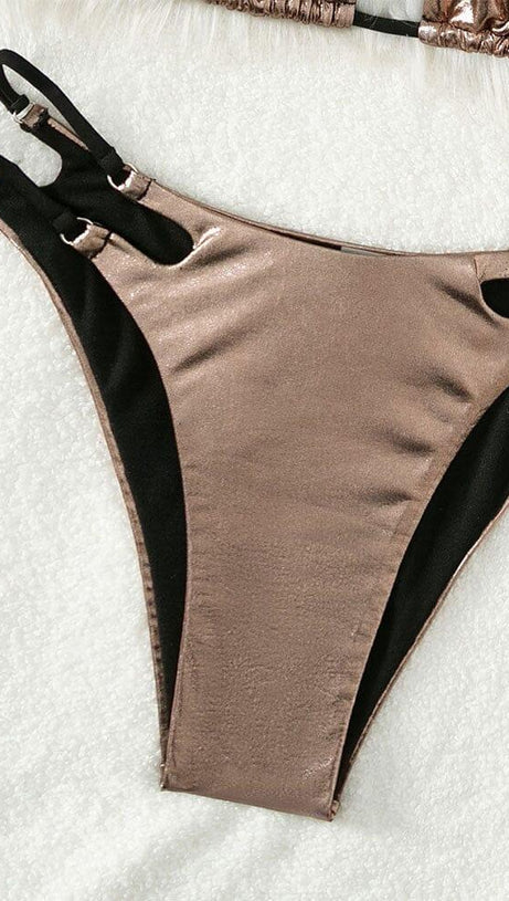 Neckholder-Bikini mit Schnürung in Gold