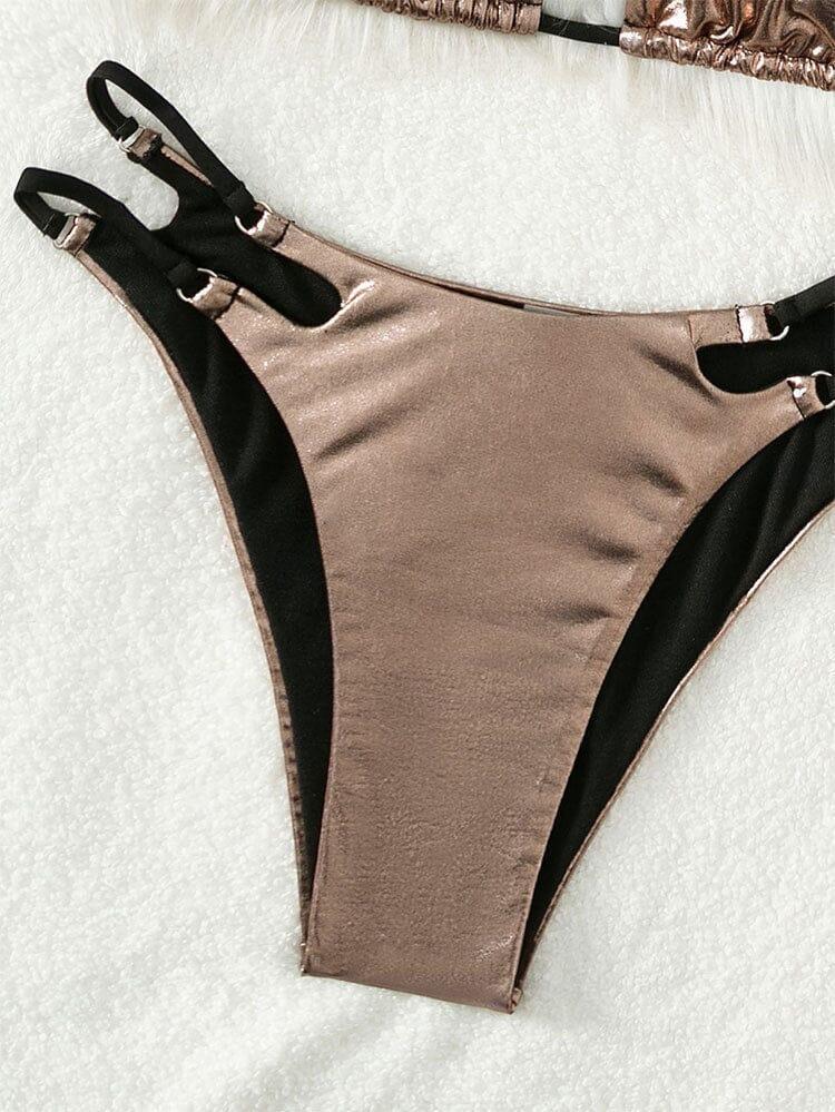 AIIZIE LACE UP HALTER BIKINI IN GOLD - product image