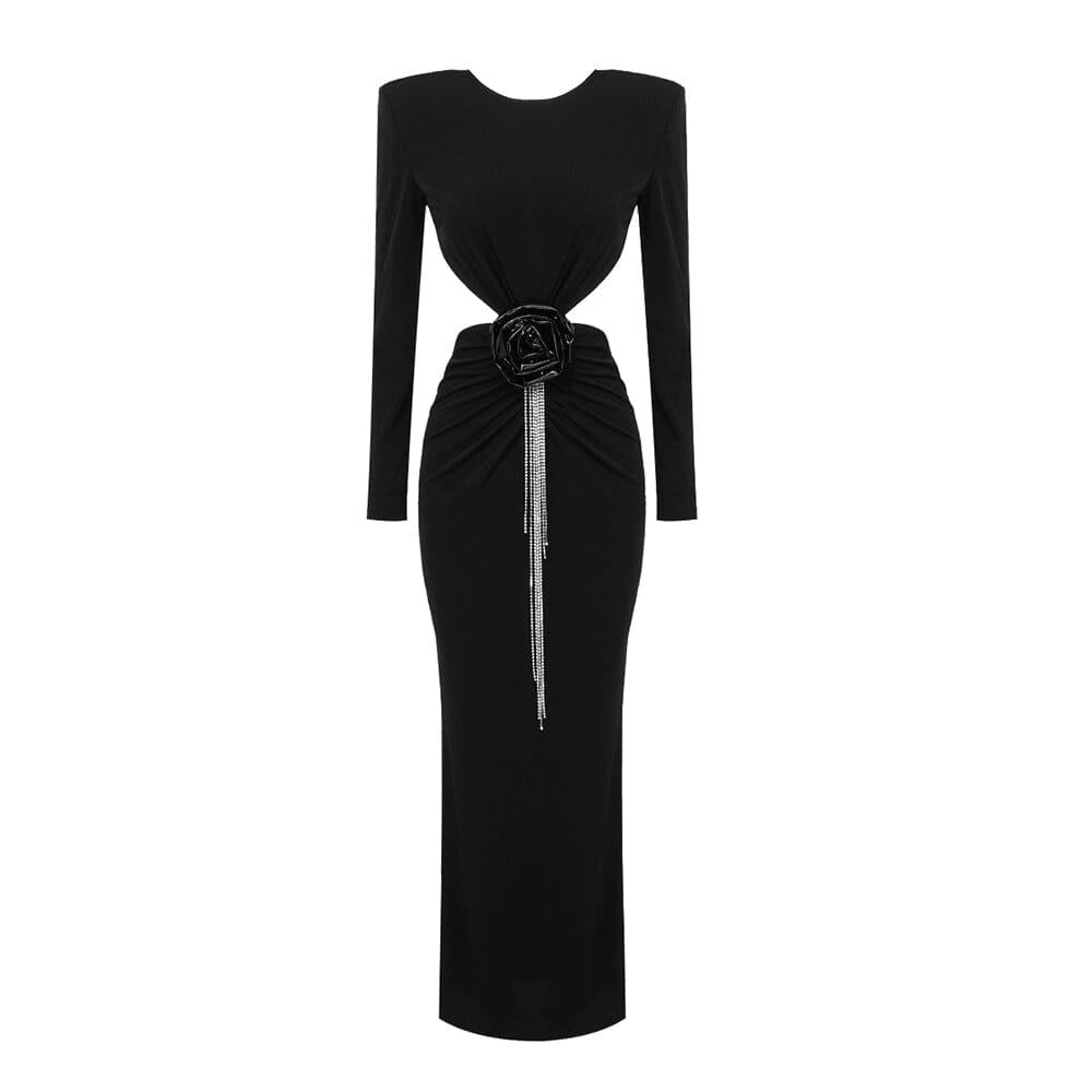 AIIZIE BACKLESS HIP WRAP MIXI DRESS IN BLACK - product image