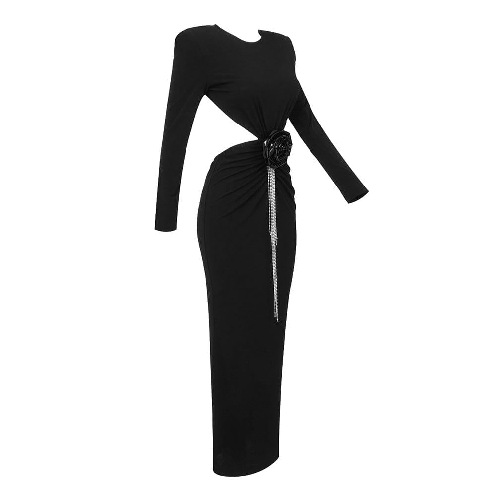 AIIZIE BACKLESS HIP WRAP MIXI DRESS IN BLACK - product image