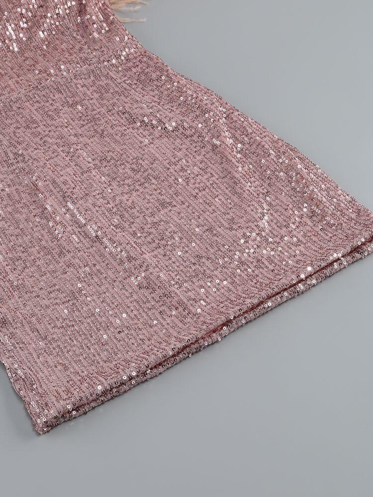 AIIZIE SEQUIN FEATHER OFF SHOULDER MINI DRESS - product image