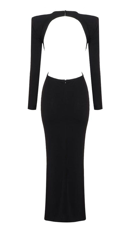 BACKLESS HIP WRAP MIXI DRESS IN BLACK