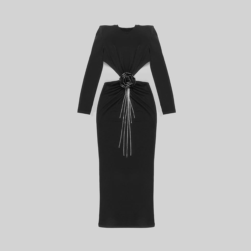 AIIZIE BACKLESS HIP WRAP MIXI DRESS IN BLACK - product image