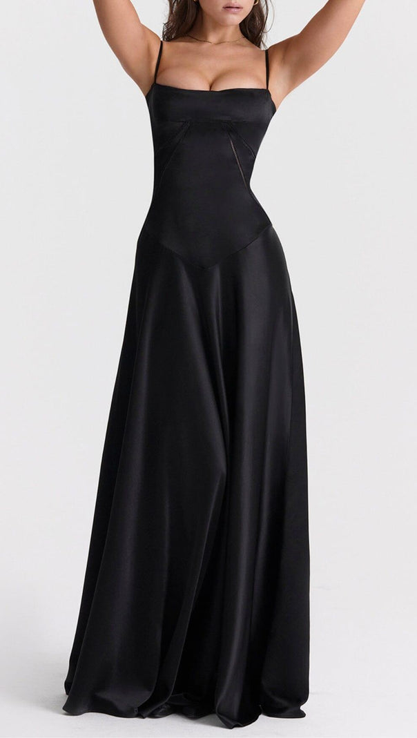 AIIZIE BLACK LACE UP MAXI DRESS - product image