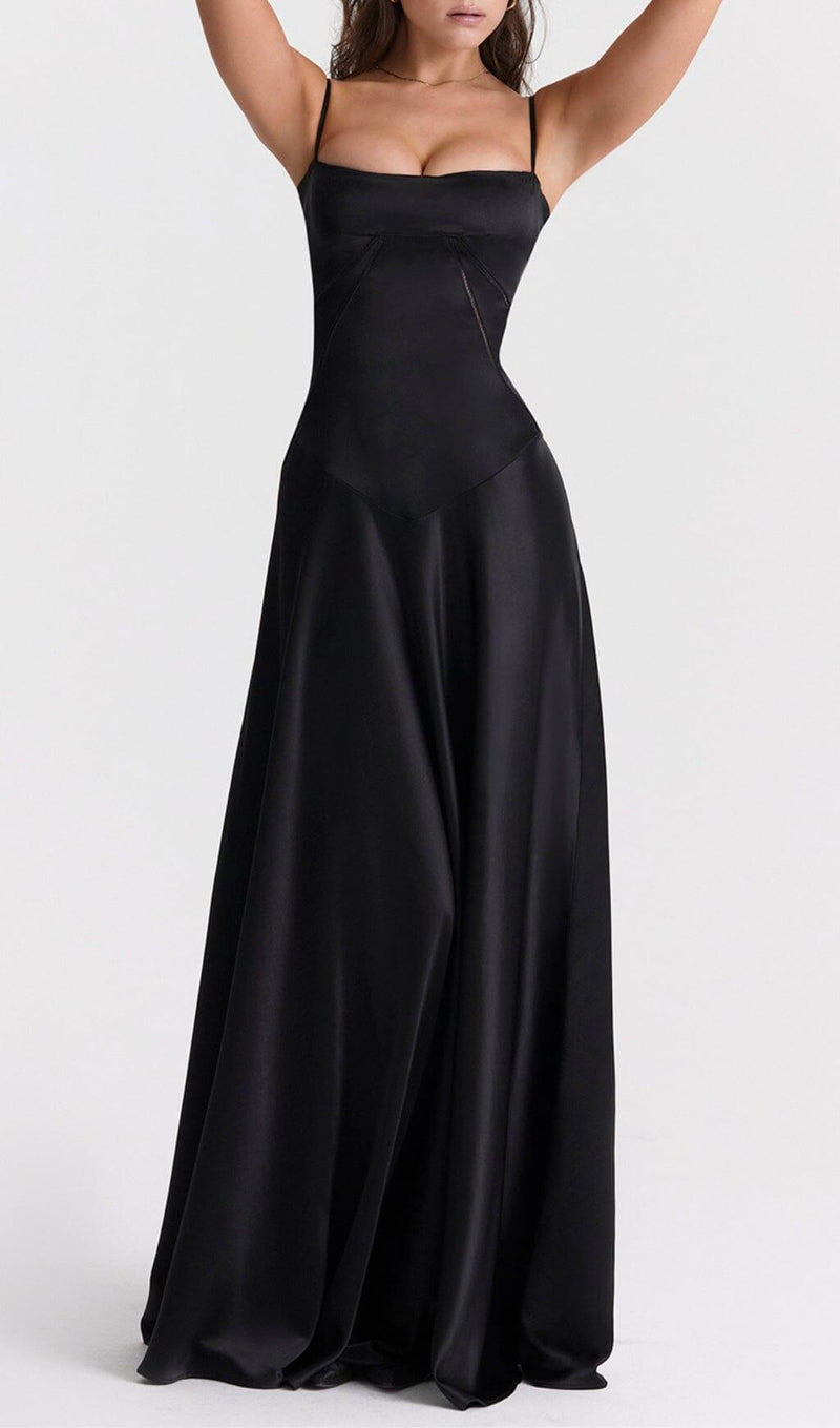 BLACK LACE UP MAXI DRESS