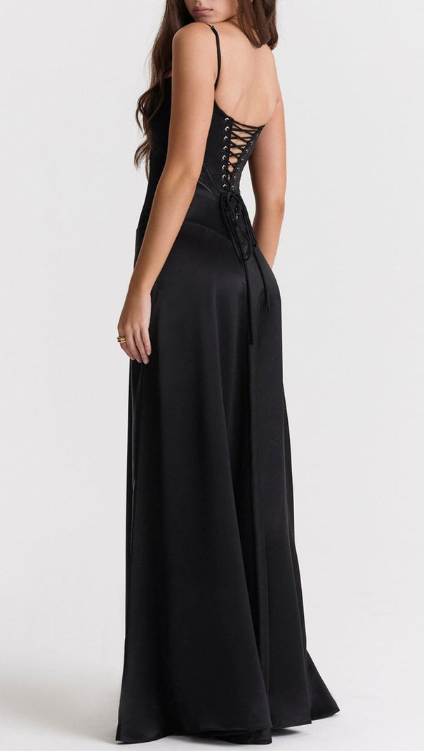 AIIZIE BLACK LACE UP MAXI DRESS - product image