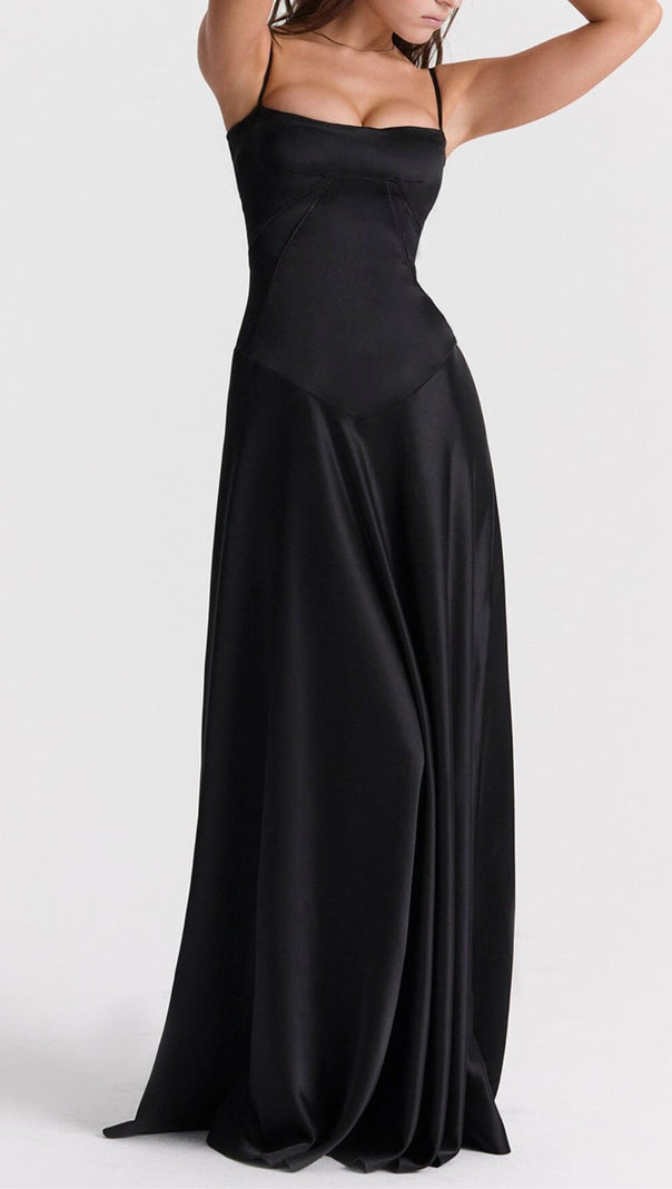 AIIZIE BLACK LACE UP MAXI DRESS - product image