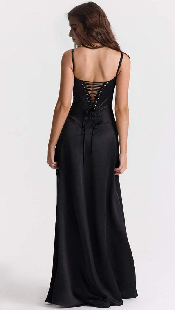 AIIZIE BLACK LACE UP MAXI DRESS - product image