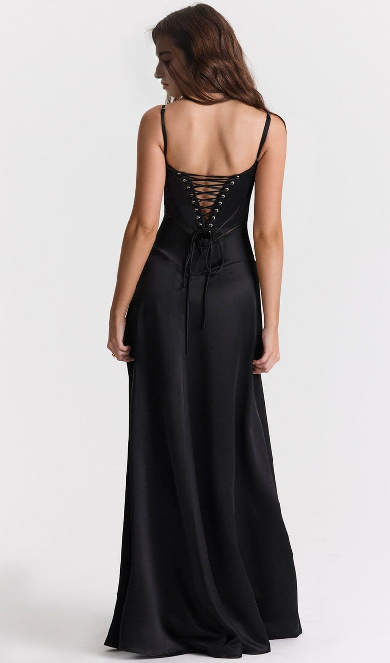 BLACK LACE UP MAXI DRESS