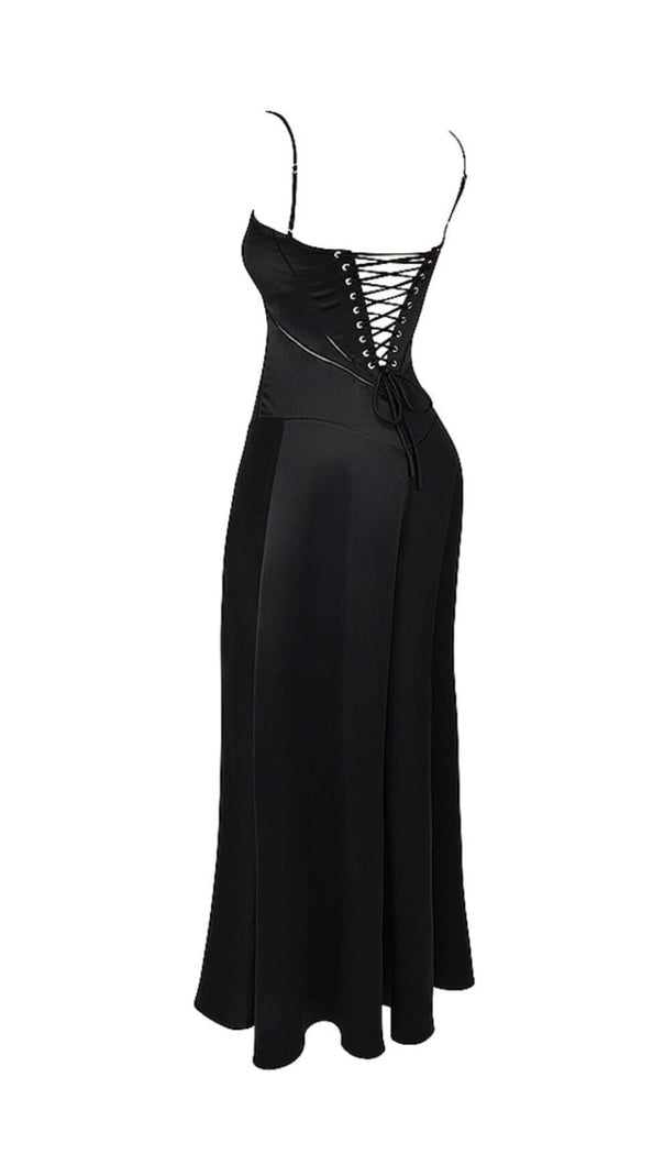 Black Lace Up Maxi Dress