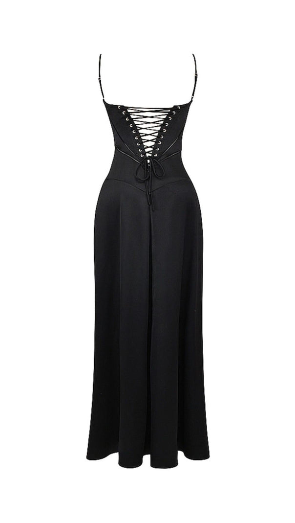 Black Lace Up Maxi Dress