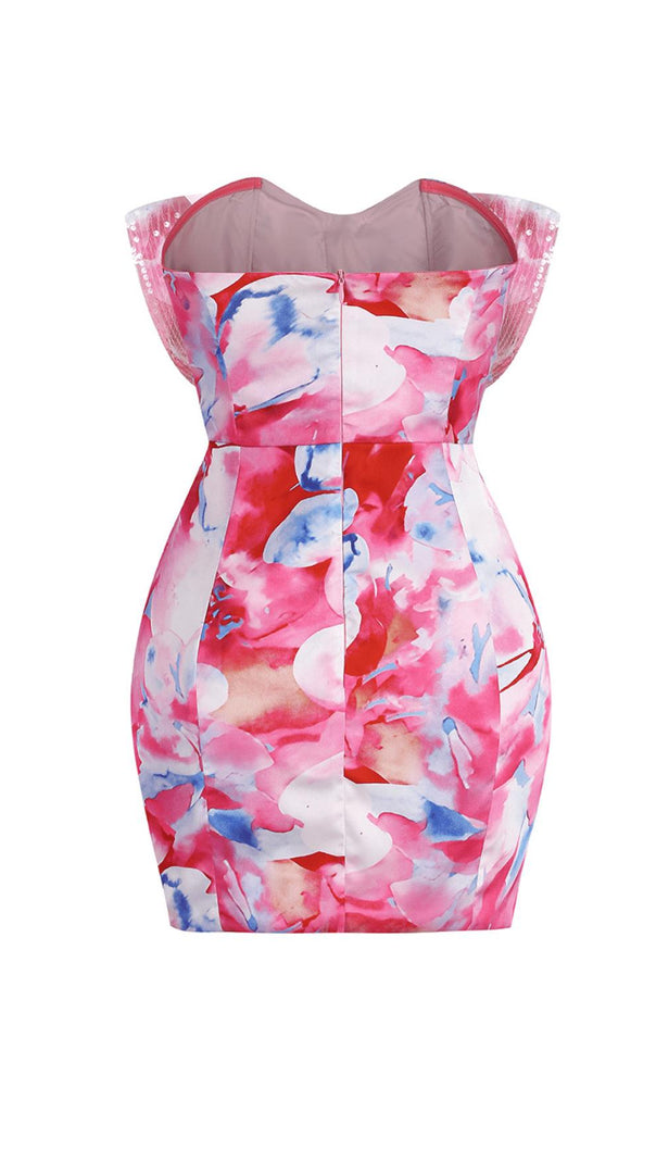 AIIZIE STRAPLESS LARGE BOW DECORATED PRINTED HIP MINI DRESS - product image