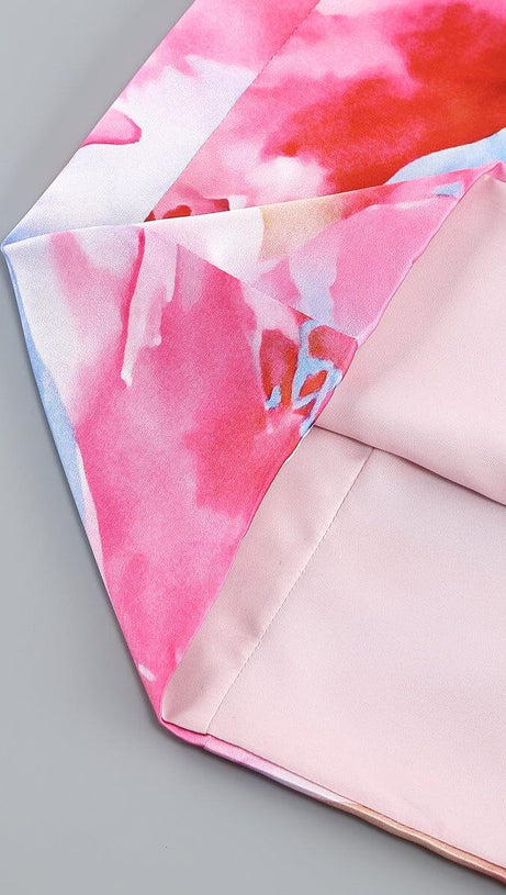 STRAPLESS LARGE BOW DECORATED PRINTED HIP MINI DRESS