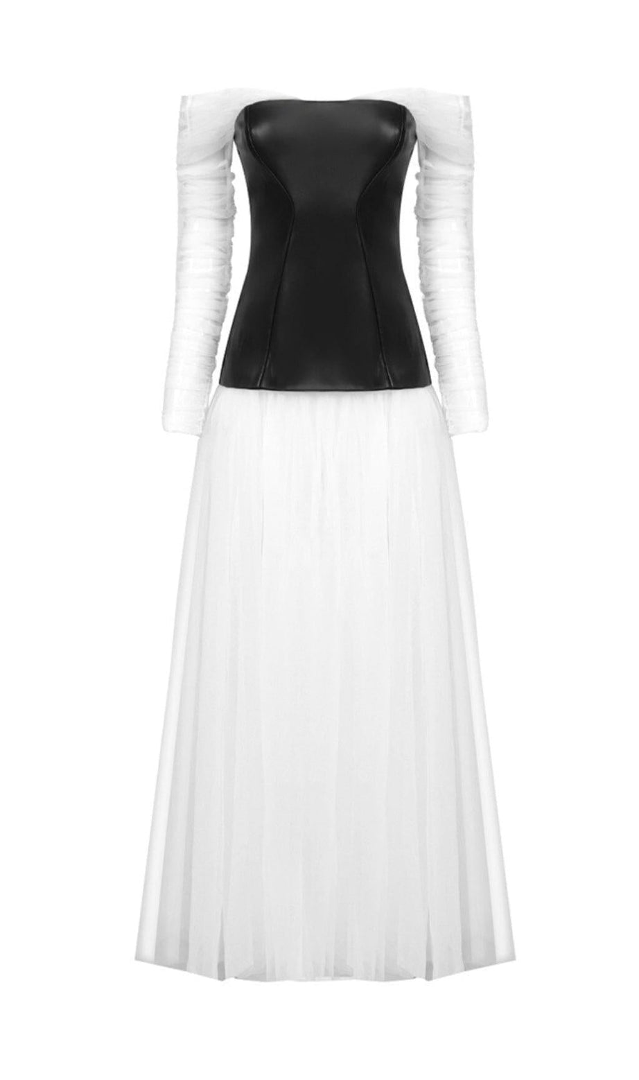 TRÄGERLOSES MAXI-KLEID AUS DOPPELTEM MESH-FARBIG
