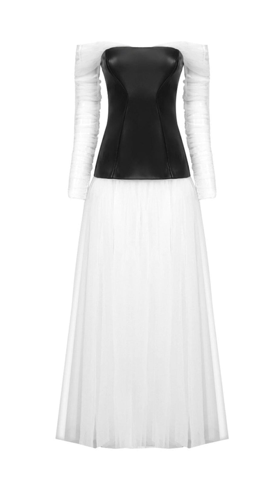 TRÄGERLOSES MAXI-KLEID AUS DOPPELTEM MESH-FARBIG