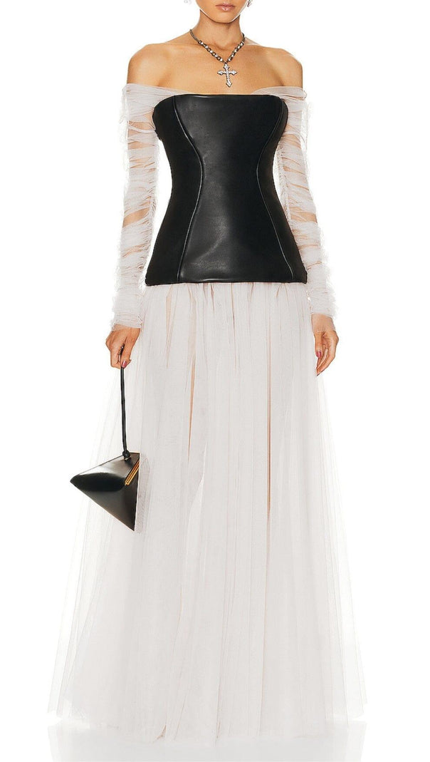 AIIZIE STRAPLESS MESH DOUBLE COLOR MATCHING MAXI DRESS - product image