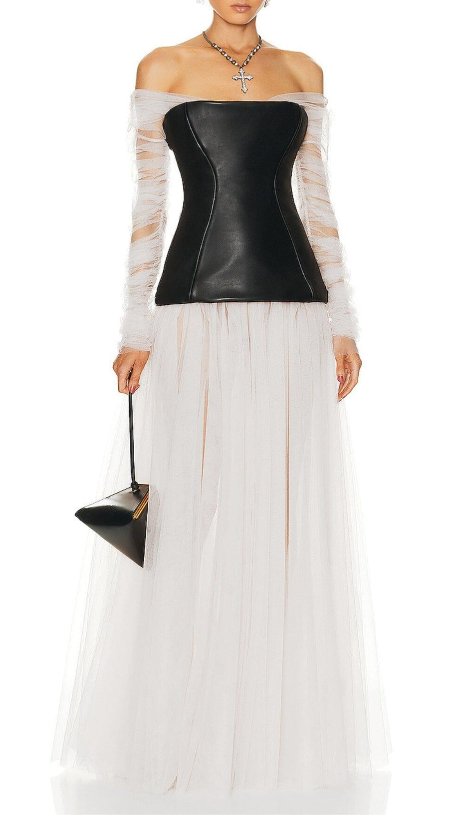 TRÄGERLOSES MAXI-KLEID AUS DOPPELTEM MESH-FARBIG