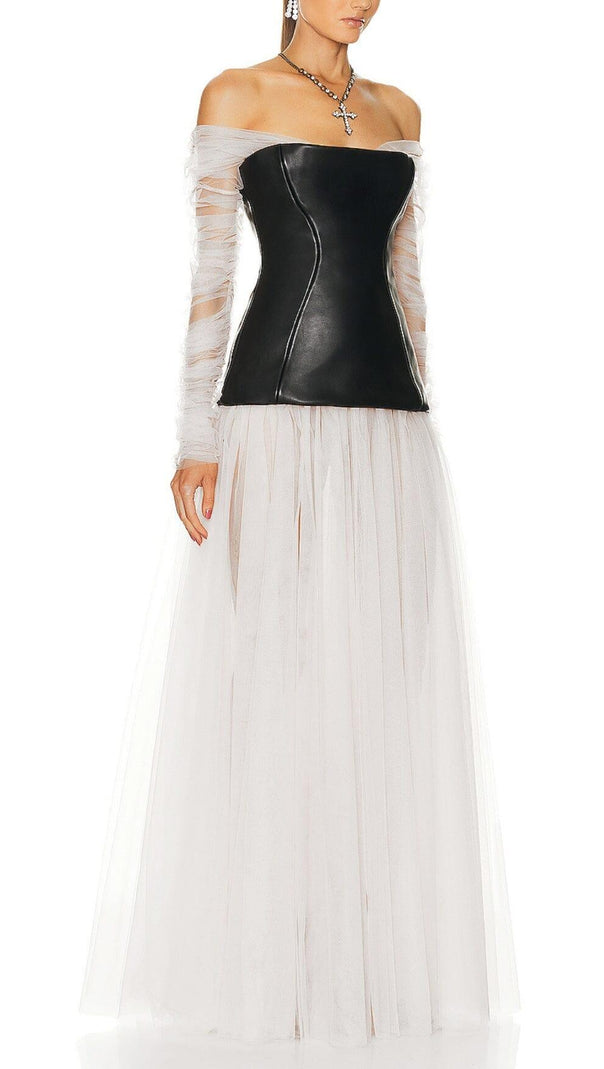 AIIZIE STRAPLESS MESH DOUBLE COLOR MATCHING MAXI DRESS - product image
