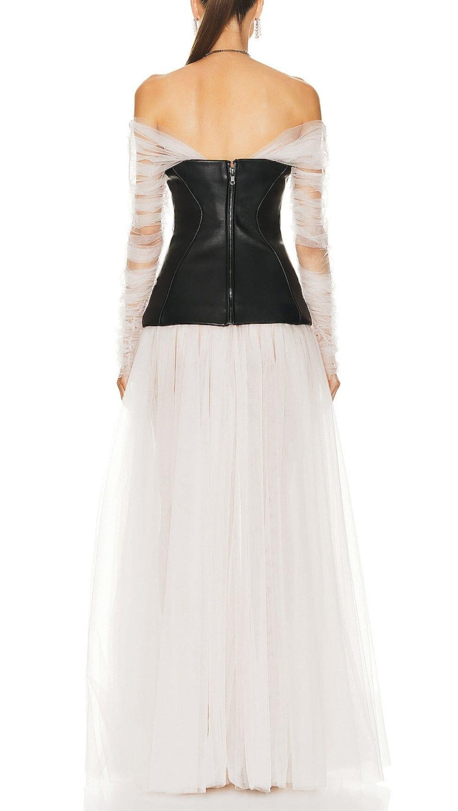 TRÄGERLOSES MAXI-KLEID AUS DOPPELTEM MESH-FARBIG