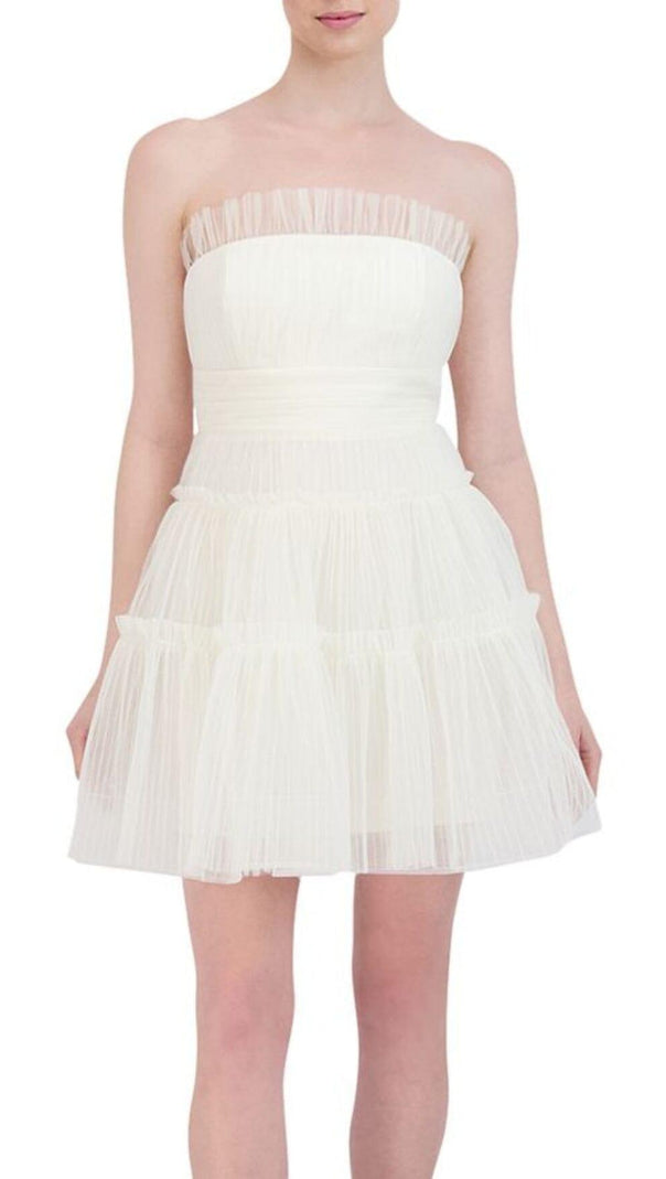 AIIZIE STRAPLESS TIERED TULLE MINI DRESS - product image