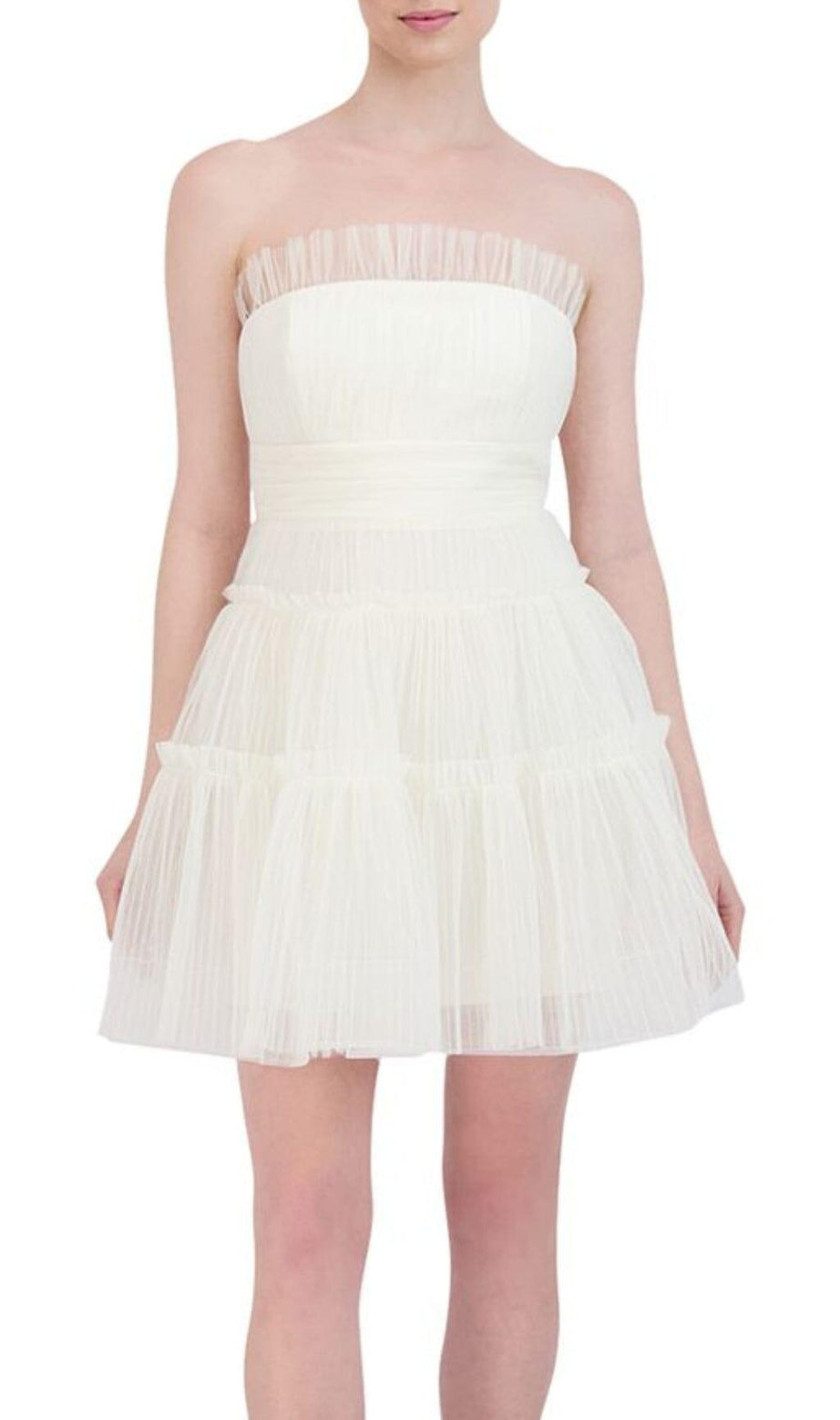 MINI ABITO IN TULLE A FALDE SENZA SPALLINE 