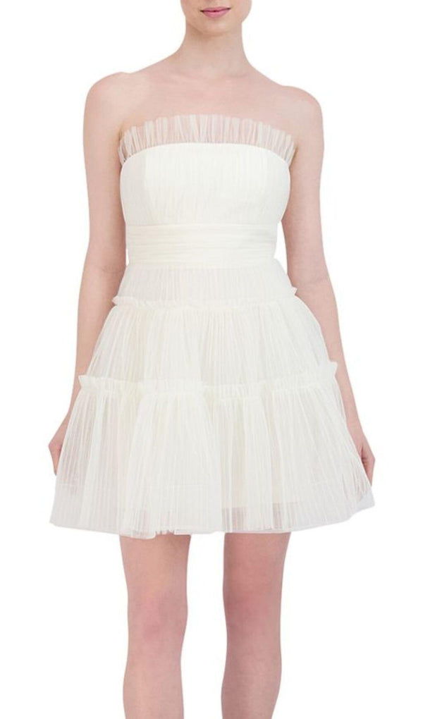 STRAPLESS TIERED TULLE MINI DRESS